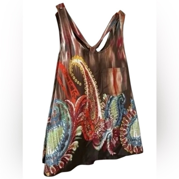 Moon Collection Women’s Boho Paisley Tank Top S Multicolor Tie Front Festival - Picture 6 of 7